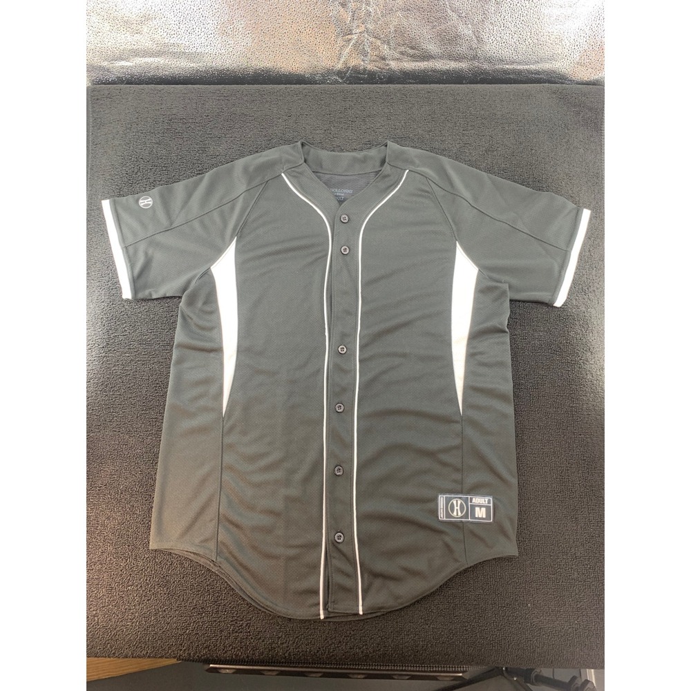 Holloway Dry Excel Mens Baseball Jersey Black white‎ Adult Medium Full Button